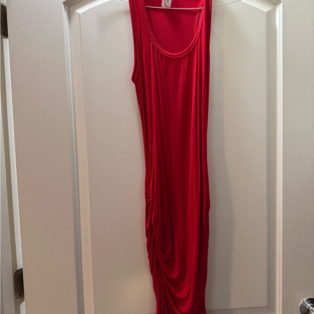 VENUS Red Sleeveless Draped Maxi Dress